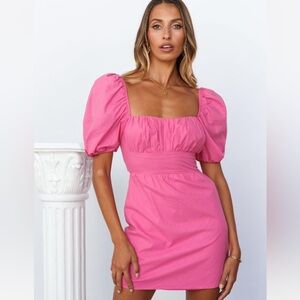 Hello Molly Pink Puff Sleeve Dress